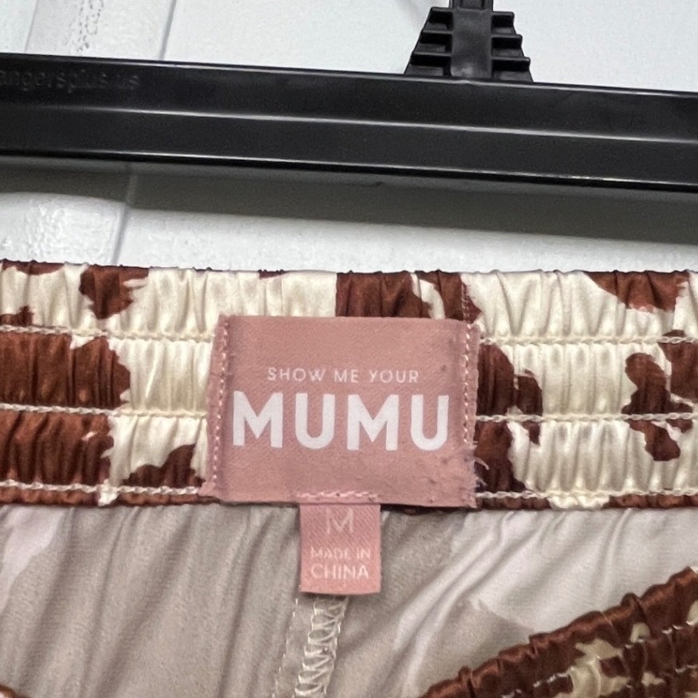 Show Me Your Mumu Overslept PJ Set Brown White Holy Cow Print Satin Cowgirl M - Picture 9 of 14